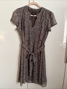 MSK NWOT Taupe Brown Floral Tie-Waist Lined Dress, Size 14P